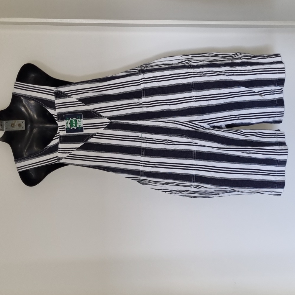 French star overalls, vintage, 90's,blue denim look & white stripes, size L - Picture 8 of 13